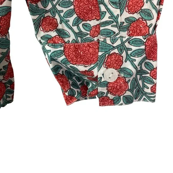 Tulip Top Button Down Floral Tunic 100% Cotton Long Sleeve Size Large Boxy - Picture 6 of 13